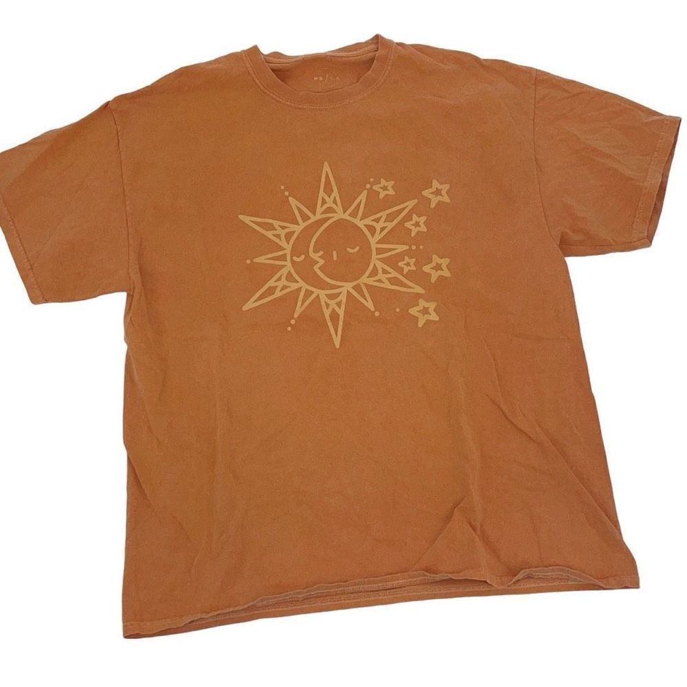 PacSun Womens Cotton Star Print Crew-Neck Short Sleeve T-Shirt Orange‎ One Size